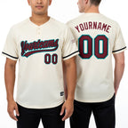 Custom Cream Crimson Black-Aqua Two-Button Unisex Softball Jersey worn front and back