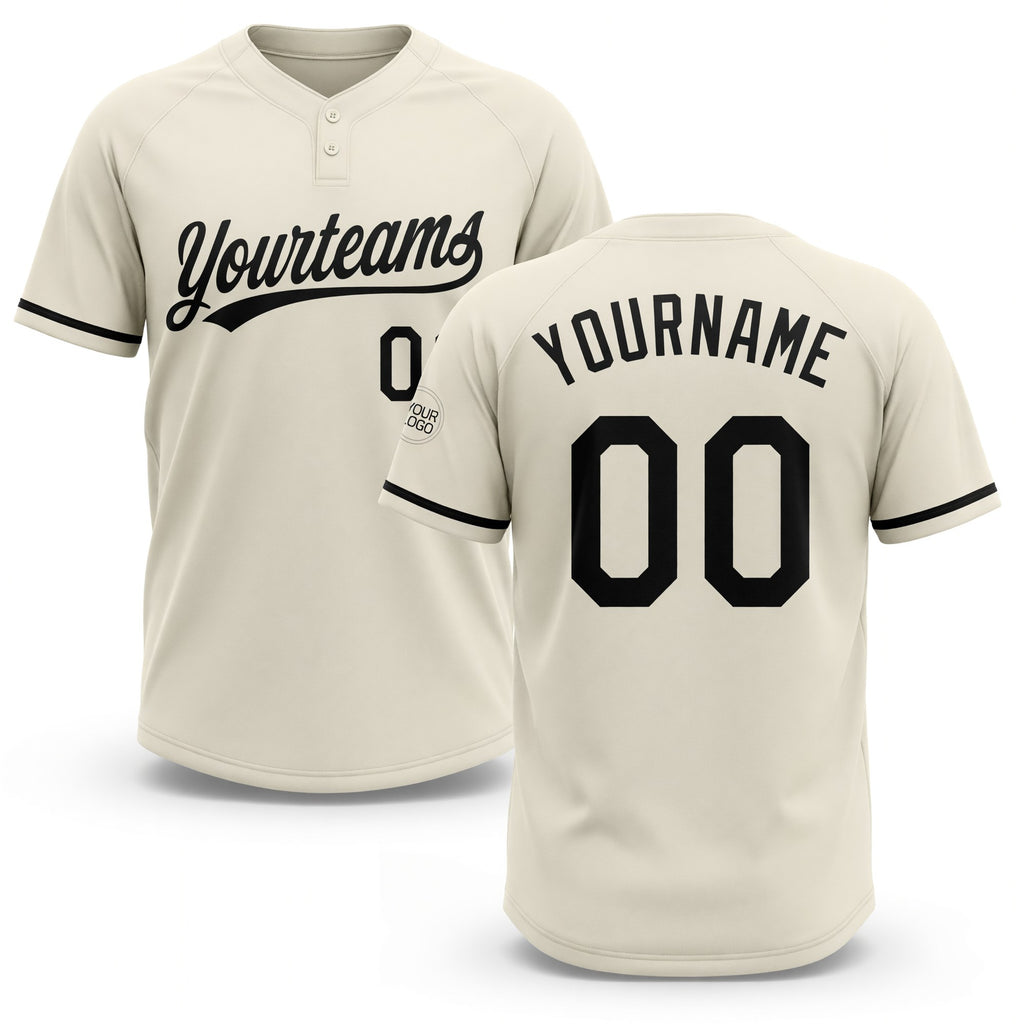 Custom Cream Black Two-Button Unisex Softball Jersey