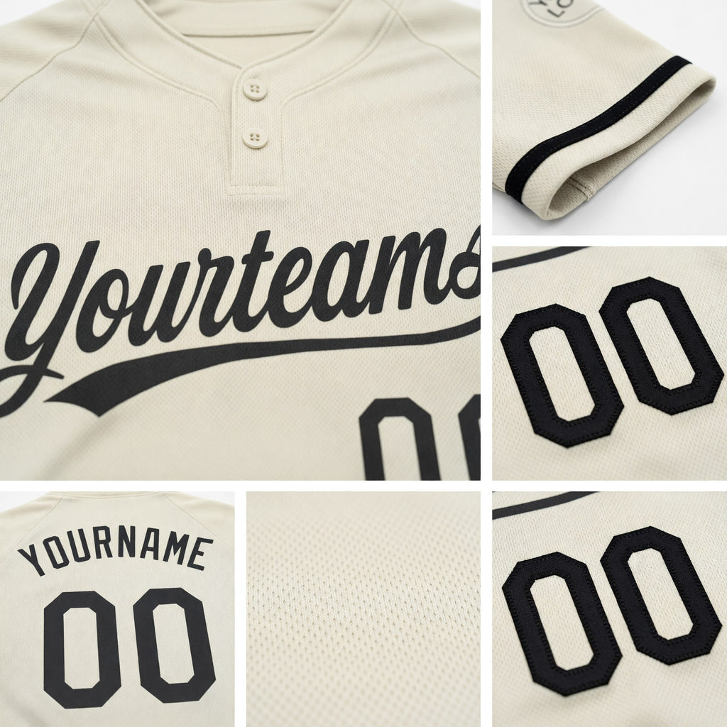 Custom Cream Black Two-Button Unisex Softball Jersey detail