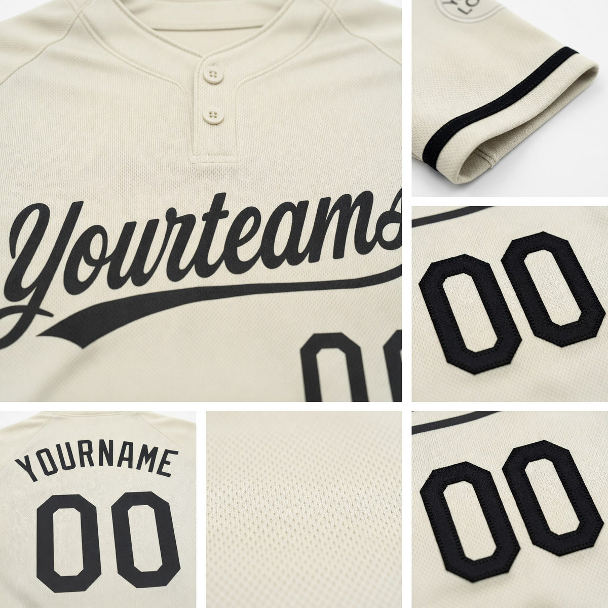 Custom Cream Black Two-Button Unisex Softball Jersey detail