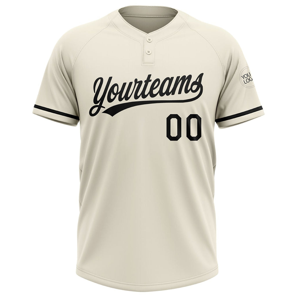 Custom Cream Black Two-Button Unisex Softball Jersey photo 1