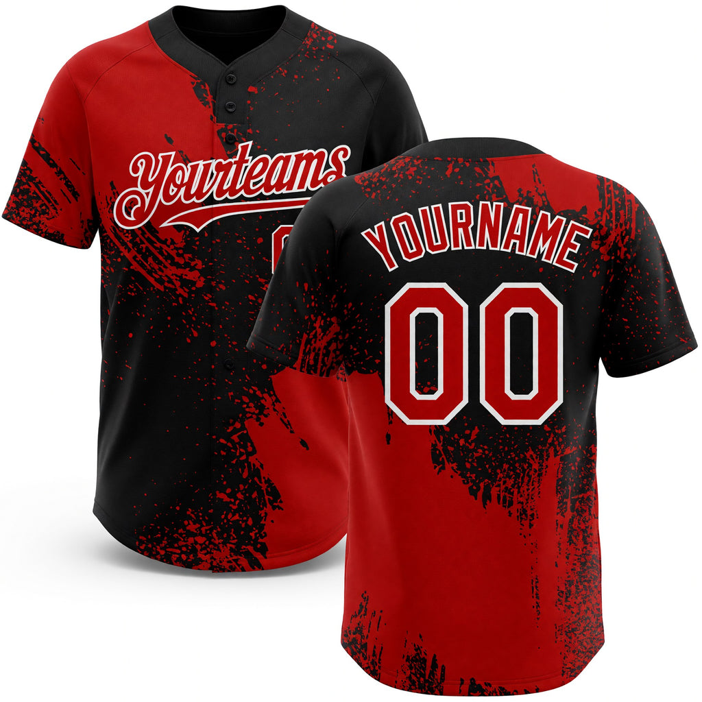 Custom Red Black-White 3D Pattern Abstract Brush Stroke Two-Button Unisex Softball Jersey