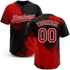 Custom Red Black-White 3D Pattern Abstract Brush Stroke Two-Button Unisex Softball Jersey