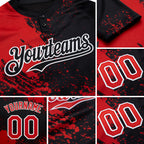 Custom Red Black-White 3D Pattern Abstract Brush Stroke Two-Button Unisex Softball Jersey detail