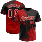 Custom Red Black-White 3D Pattern Abstract Brush Stroke Two-Button Unisex Softball Jersey photo 1