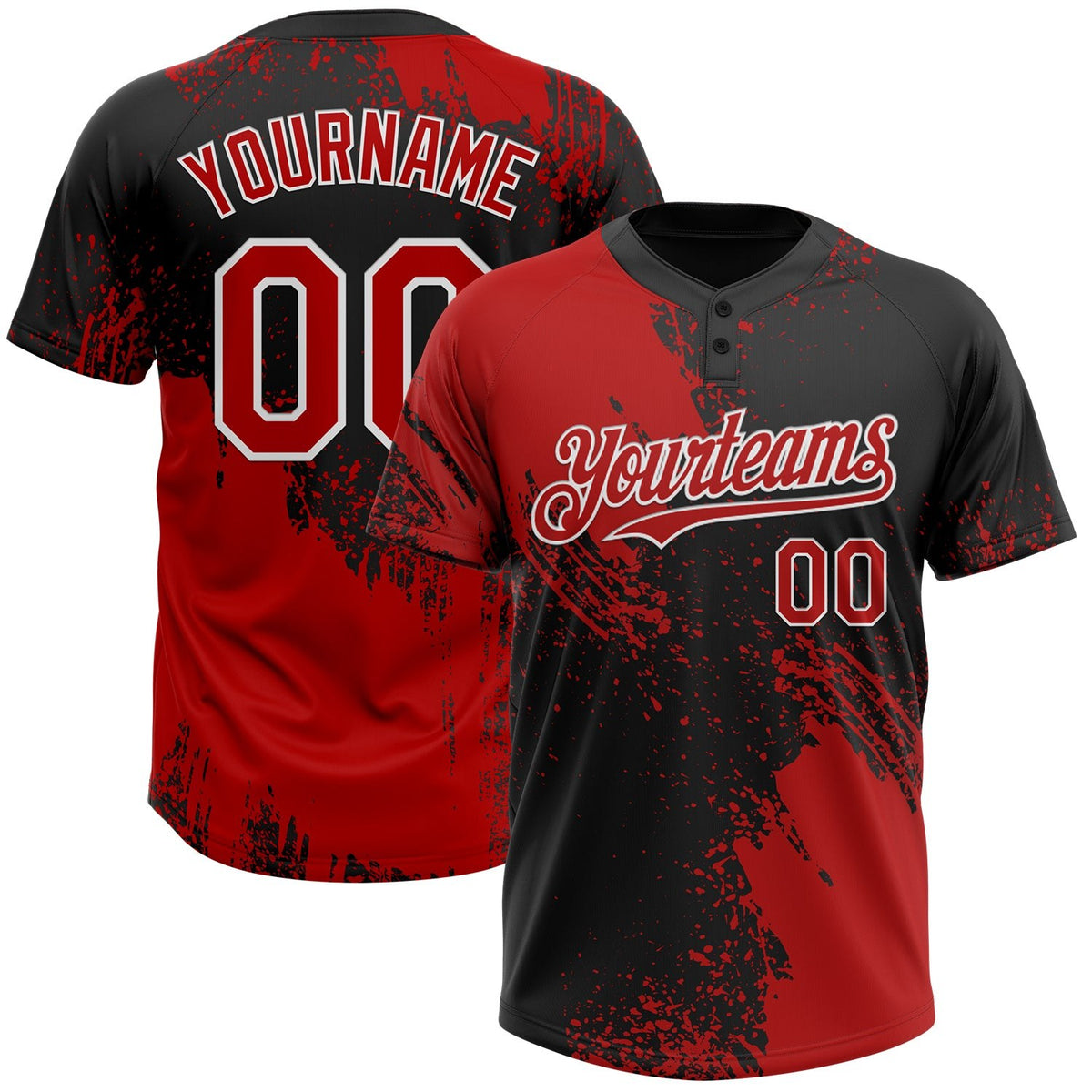 Custom Red Black-White 3D Pattern Abstract Brush Stroke Two-Button Unisex Softball Jersey photo 1