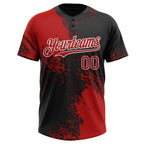 Custom Red Black-White 3D Pattern Abstract Brush Stroke Two-Button Unisex Softball Jersey photo 2