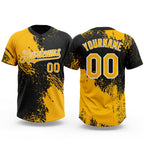 Custom Gold Black-White 3D Pattern Abstract Brush Stroke Two-Button Unisex Softball Jersey