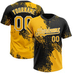 Custom Gold Black-White 3D Pattern Abstract Brush Stroke Two-Button Unisex Softball Jersey photo 1