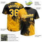 Custom Gold Black-White 3D Pattern Abstract Brush Stroke Two-Button Unisex Softball Jersey photo 3
