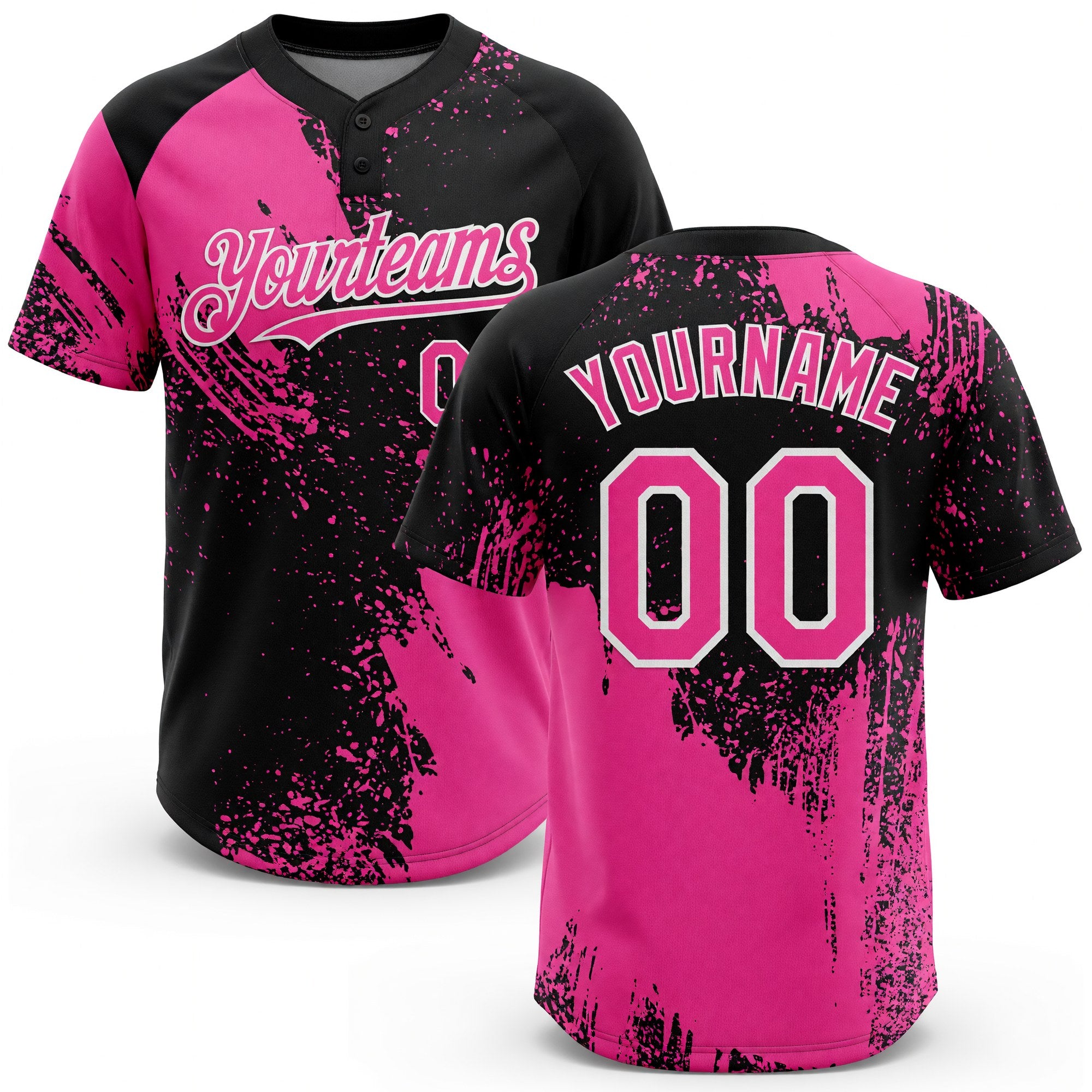 Custom Pink Black-White 3D Pattern Abstract Brush Stroke Two-Button Unisex Softball Jersey