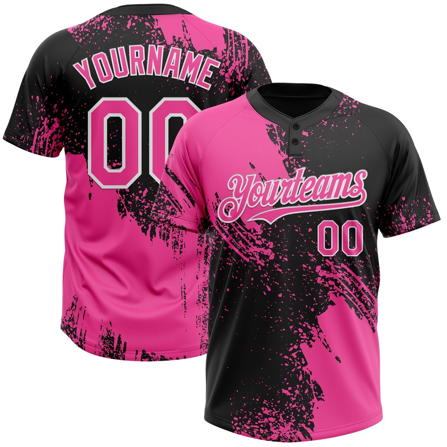 Custom Pink Black-White 3D Pattern Abstract Brush Stroke Two-Button Unisex Softball Jersey photo 1