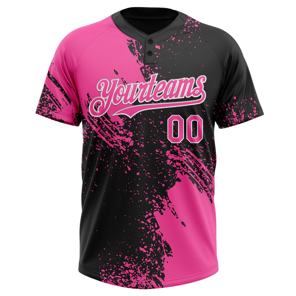 Custom Pink Black-White 3D Pattern Abstract Brush Stroke Two-Button Unisex Softball Jersey photo 2