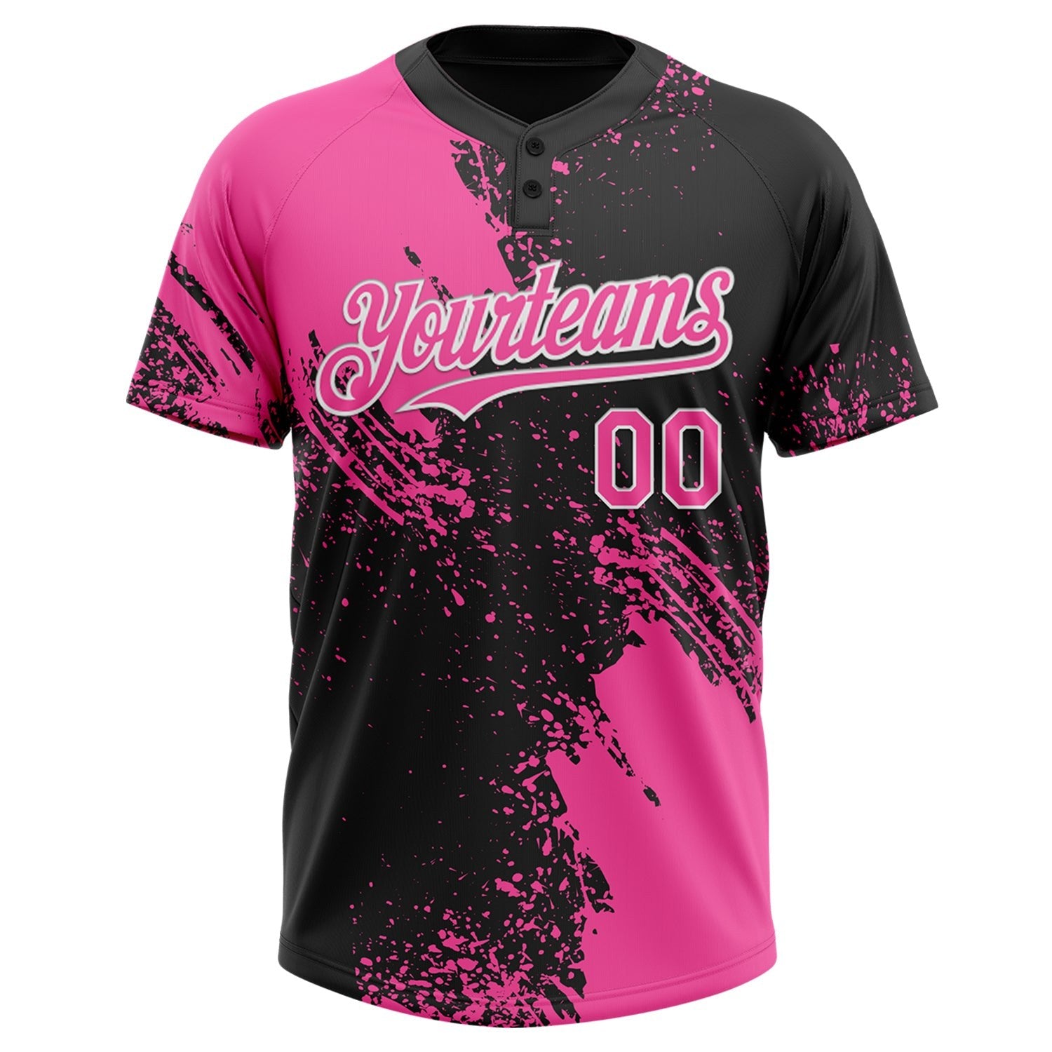 Custom Pink Black-White 3D Pattern Abstract Brush Stroke Two-Button Unisex Softball Jersey photo 2