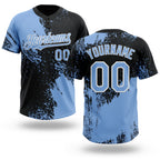Custom Light Blue Black-White 3D Pattern Abstract Brush Stroke Two-Button Unisex Softball Jersey