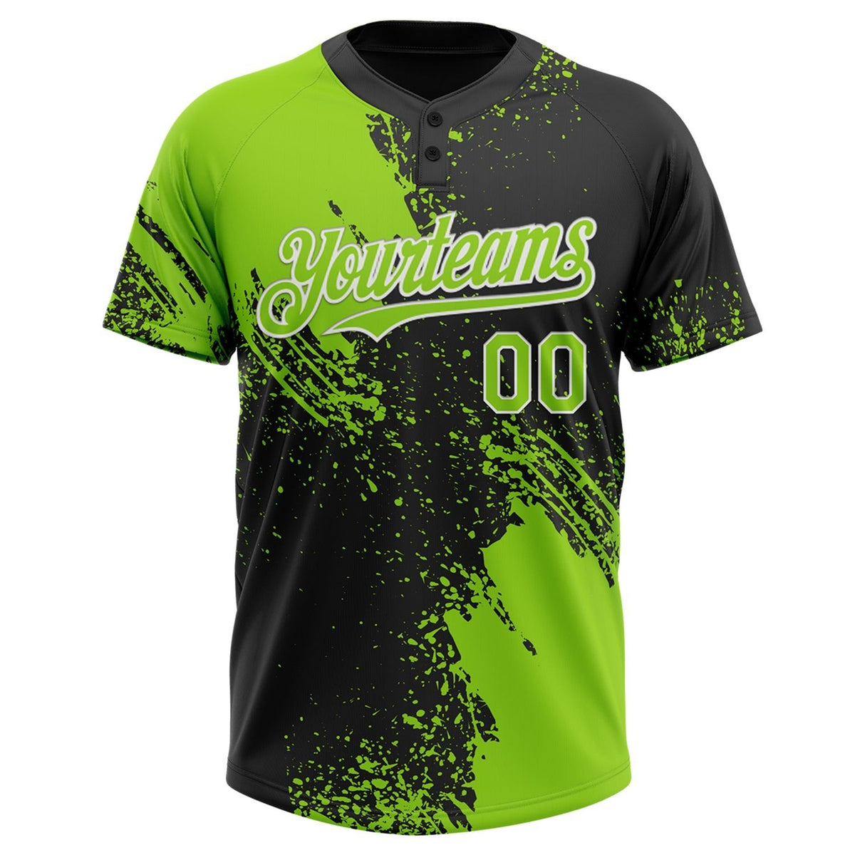 Custom Neon Green Black-White 3D Pattern Abstract Brush Stroke Two-Button Unisex Softball Jersey photo 2