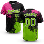 Custom Black Neon Green-Pink 3D Pattern Abstract Brush Stroke Two-Button Unisex Softball Jersey