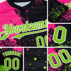 Custom Black Neon Green-Pink 3D Pattern Abstract Brush Stroke Two-Button Unisex Softball Jersey detail