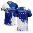 Custom White Royal 3D Pattern Abstract Brush Stroke Two-Button Unisex Softball Jersey