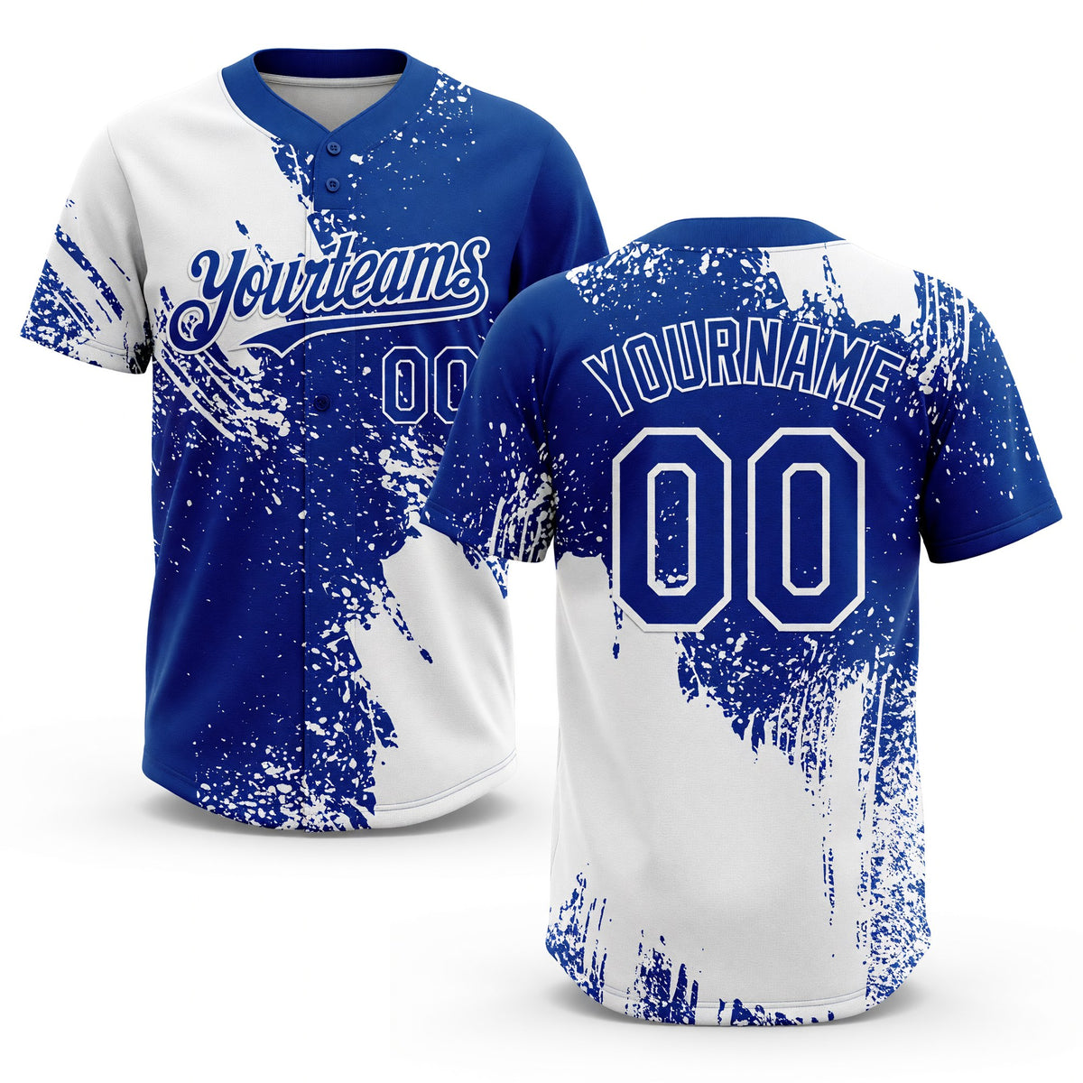 Custom White Royal 3D Pattern Abstract Brush Stroke Two-Button Unisex Softball Jersey