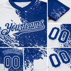 Custom White Royal 3D Pattern Abstract Brush Stroke Two-Button Unisex Softball Jersey detail