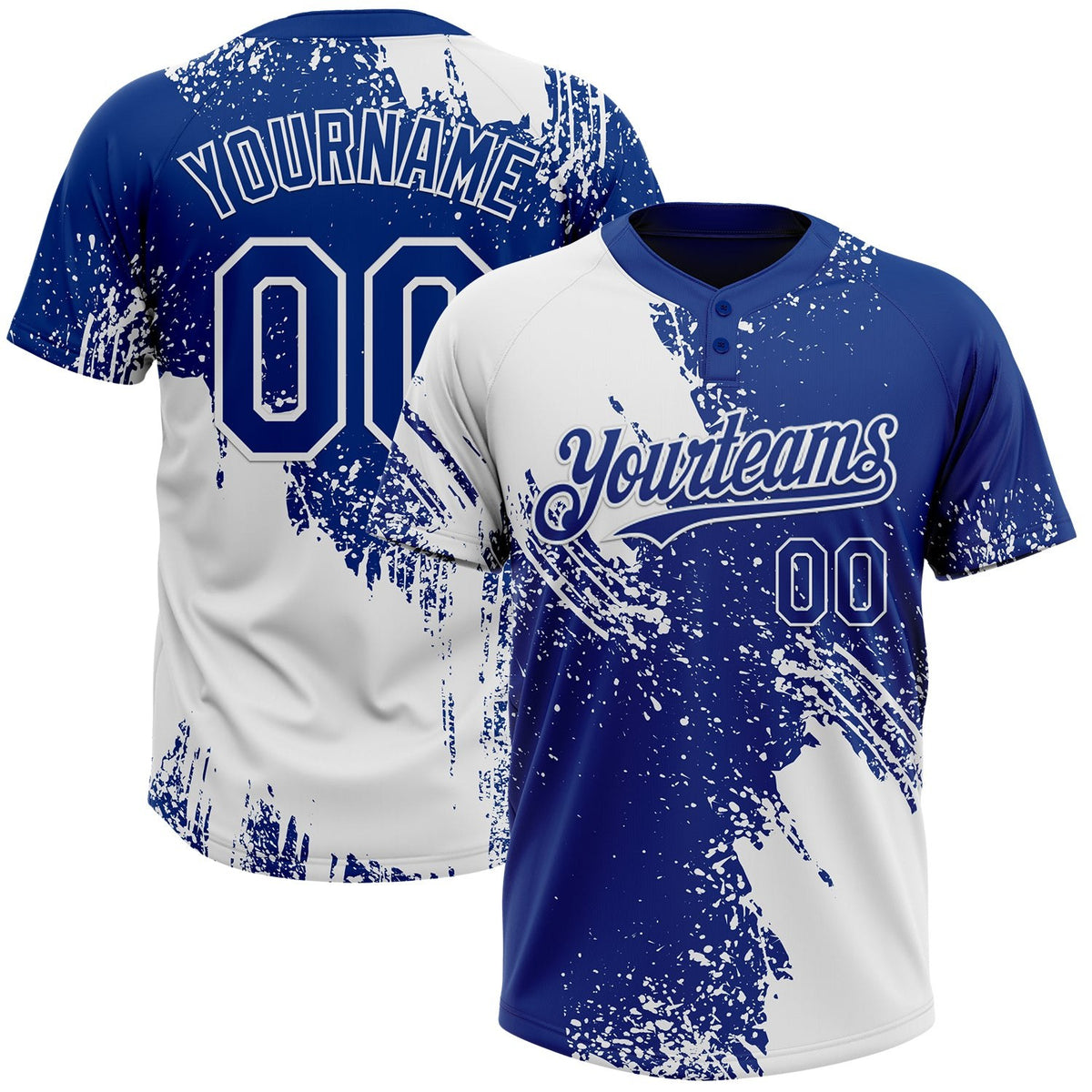 Custom White Royal 3D Pattern Abstract Brush Stroke Two-Button Unisex Softball Jersey photo 1