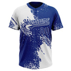 Custom White Royal 3D Pattern Abstract Brush Stroke Two-Button Unisex Softball Jersey photo 2