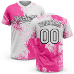 Custom Pink White-Black 3D Pattern Abstract Brush Stroke Two-Button Unisex Softball Jersey