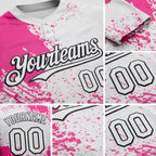 Custom Pink White-Black 3D Pattern Abstract Brush Stroke Two-Button Unisex Softball Jersey detail