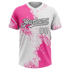 Custom Pink White-Black 3D Pattern Abstract Brush Stroke Two-Button Unisex Softball Jersey photo 2