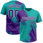 Custom Purple Aqua-White 3D Pattern Abstract Brush Stroke Two-Button Unisex Softball Jersey photo 1