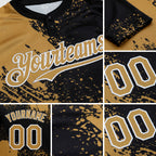 Custom Old Gold Black-White 3D Pattern Abstract Brush Stroke Two-Button Unisex Softball Jersey detail
