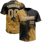 Custom Old Gold Black-White 3D Pattern Abstract Brush Stroke Two-Button Unisex Softball Jersey photo 1