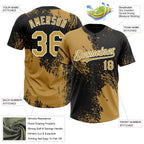 Custom Old Gold Black-White 3D Pattern Abstract Brush Stroke Two-Button Unisex Softball Jersey photo 3