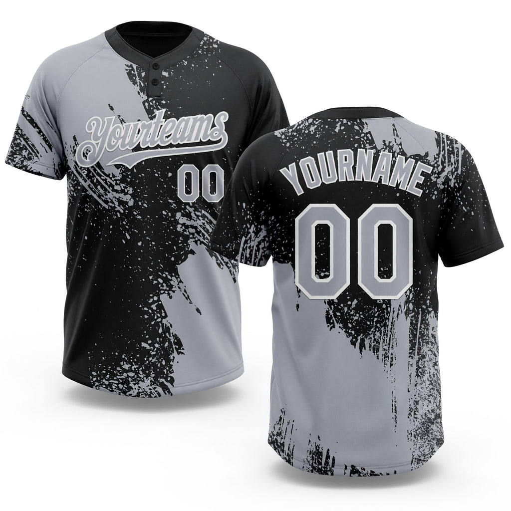 Custom Gray Black-White 3D Pattern Abstract Brush Stroke Two-Button Unisex Softball Jersey