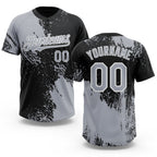 Custom Gray Black-White 3D Pattern Abstract Brush Stroke Two-Button Unisex Softball Jersey