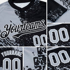 Custom Gray Black-White 3D Pattern Abstract Brush Stroke Two-Button Unisex Softball Jersey detail