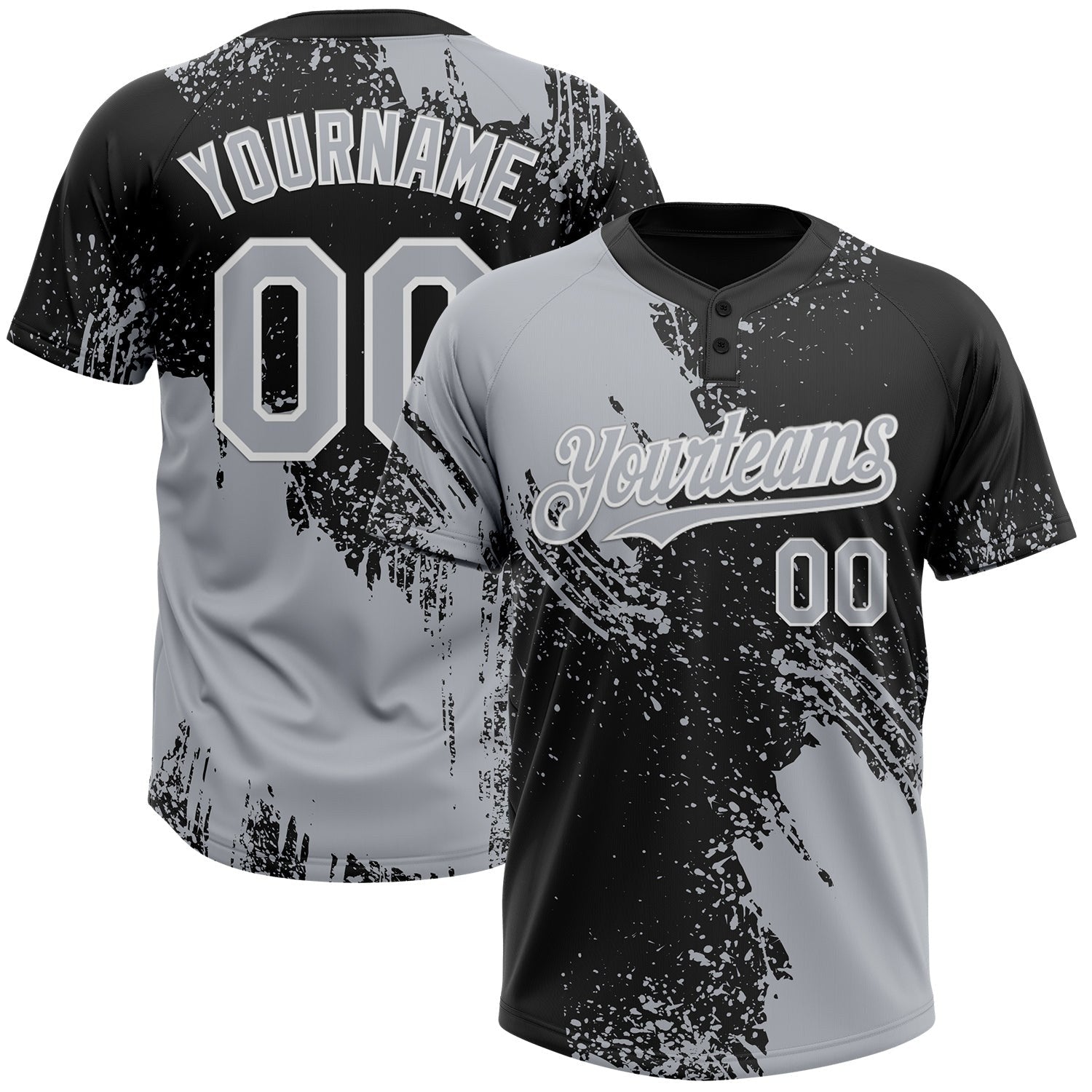 Custom Gray Black-White 3D Pattern Abstract Brush Stroke Two-Button Unisex Softball Jersey photo 1