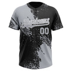 Custom Gray Black-White 3D Pattern Abstract Brush Stroke Two-Button Unisex Softball Jersey photo 2