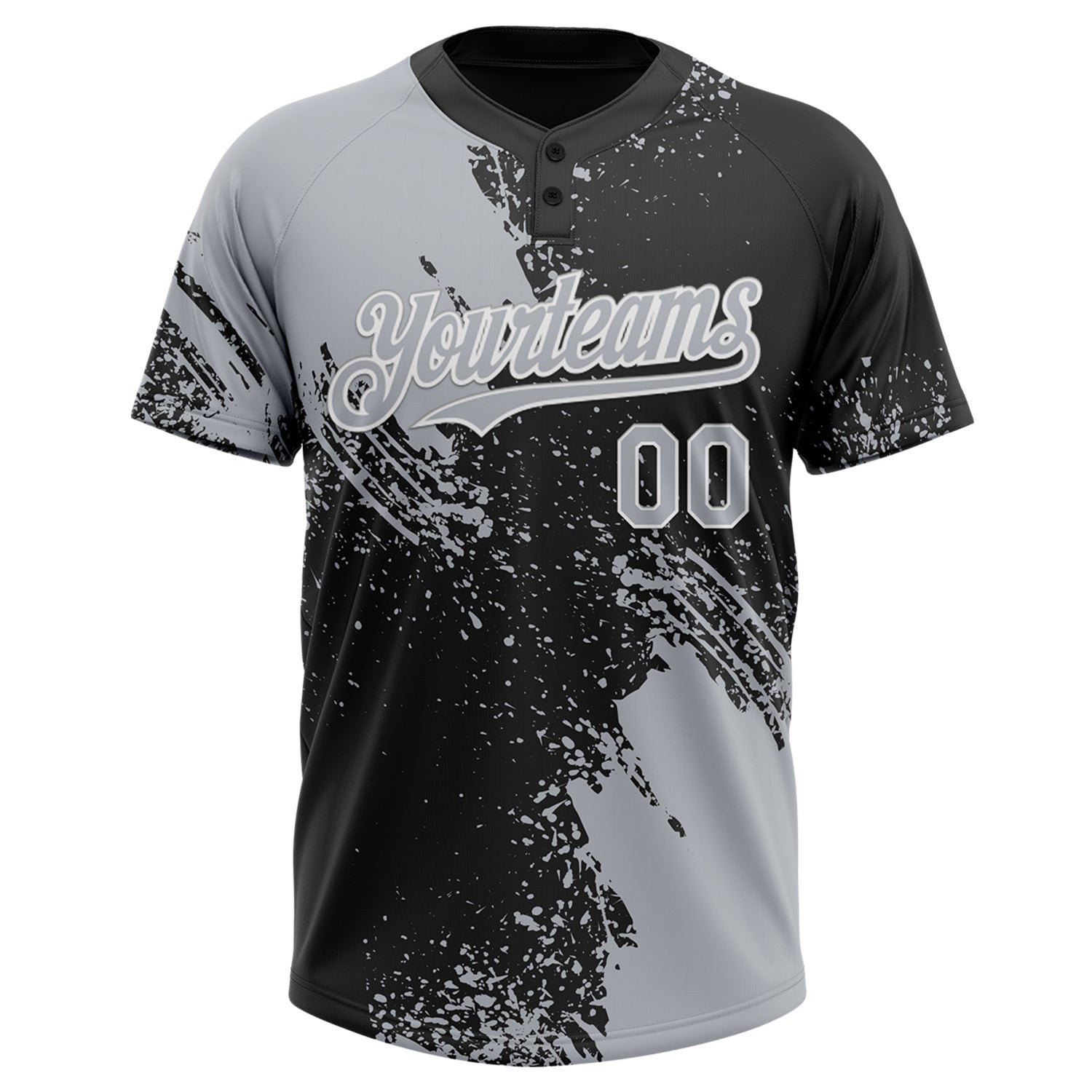 Custom Gray Black-White 3D Pattern Abstract Brush Stroke Two-Button Unisex Softball Jersey photo 2