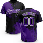 Custom Purple Black-White 3D Pattern Abstract Brush Stroke Two-Button Unisex Softball Jersey