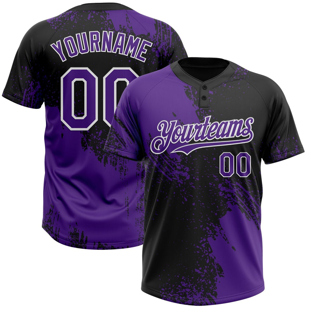 Custom Purple Black-White 3D Pattern Abstract Brush Stroke Two-Button Unisex Softball Jersey photo 1