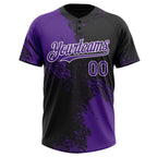 Custom Purple Black-White 3D Pattern Abstract Brush Stroke Two-Button Unisex Softball Jersey photo 2