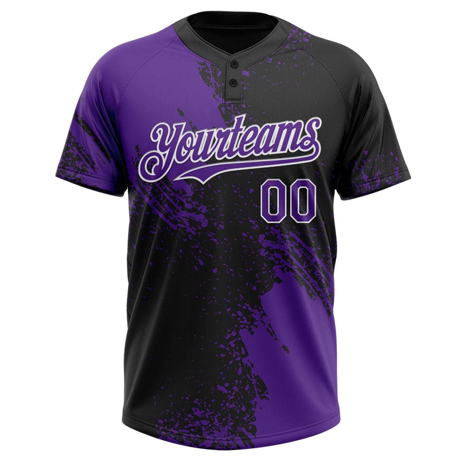 Custom Purple Black-White 3D Pattern Abstract Brush Stroke Two-Button Unisex Softball Jersey photo 2