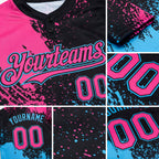 Custom Black Pink-Sky Blue 3D Pattern Abstract Brush Stroke Two-Button Unisex Softball Jersey detail