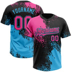Custom Black Pink-Sky Blue 3D Pattern Abstract Brush Stroke Two-Button Unisex Softball Jersey photo 1