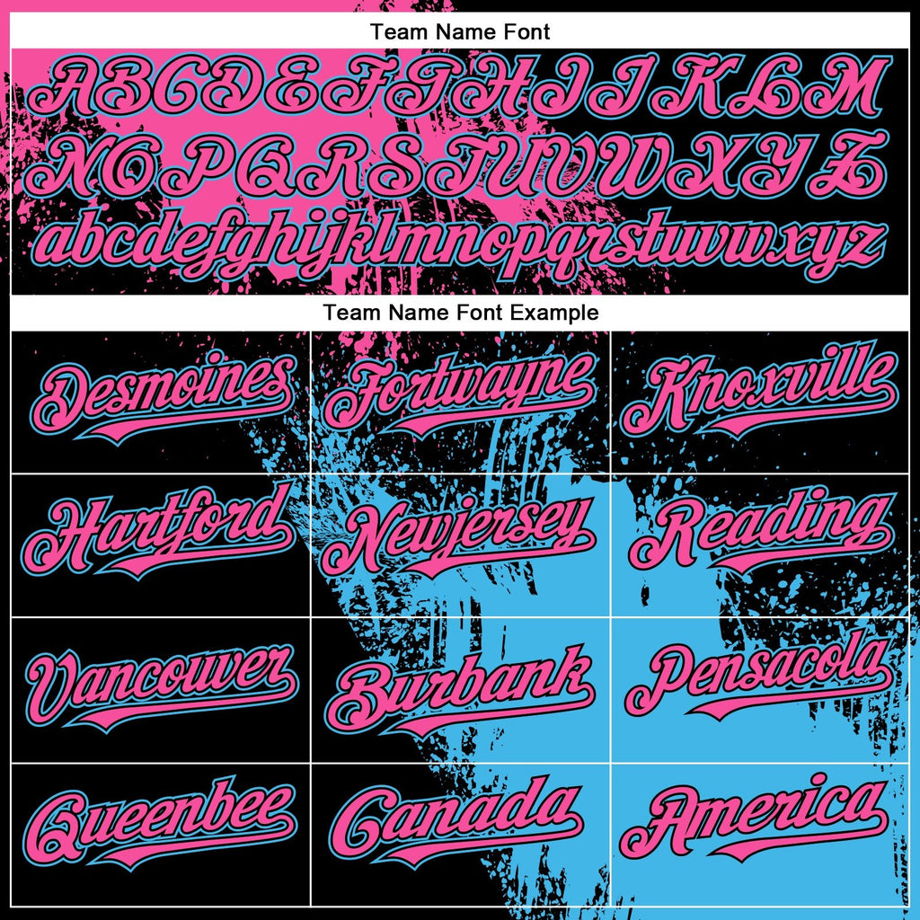 Custom Black Pink-Sky Blue 3D Pattern Abstract Brush Stroke Two-Button Unisex Softball Jersey photo 5