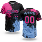 Custom Black Pink-Light Blue 3D Pattern Abstract Brush Stroke Two-Button Unisex Softball Jersey