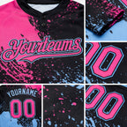 Custom Black Pink-Light Blue 3D Pattern Abstract Brush Stroke Two-Button Unisex Softball Jersey detail