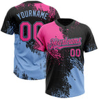 Custom Black Pink-Light Blue 3D Pattern Abstract Brush Stroke Two-Button Unisex Softball Jersey photo 1